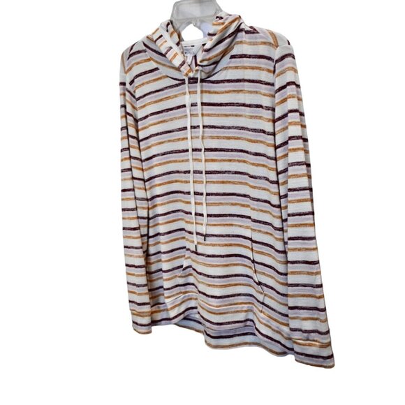 Women's Market Spruce Soft Stretchy Hooded Sweater Brown gray Gold Stripes Size - Picture 1 of 6